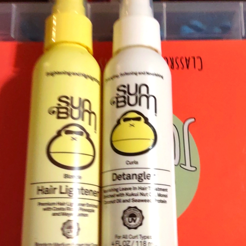 Sun Bum hair lightener and Sun Bum detangler